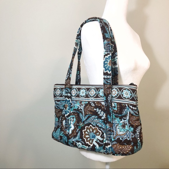 Vera Bradley | Bags | Vera Bradley Shoulder Purse Tote Blue Brown ...